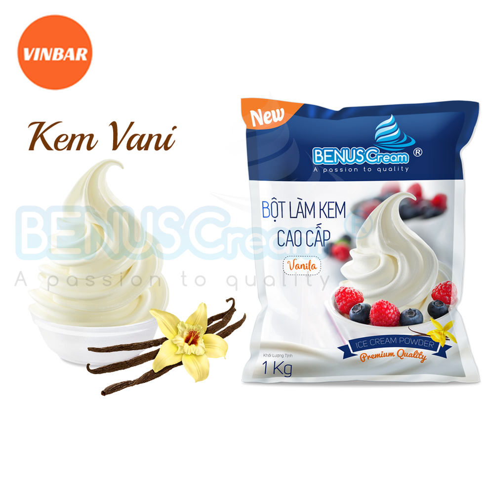 BỘT LÀM KEM TƯƠI BENUSCREAM VỊ VANI CAO CẤP (PREMIUM) | 0907.095.295 – Vinbar - Nguyên Liệu Thiết Bị Pha Chế Giá Sỉ