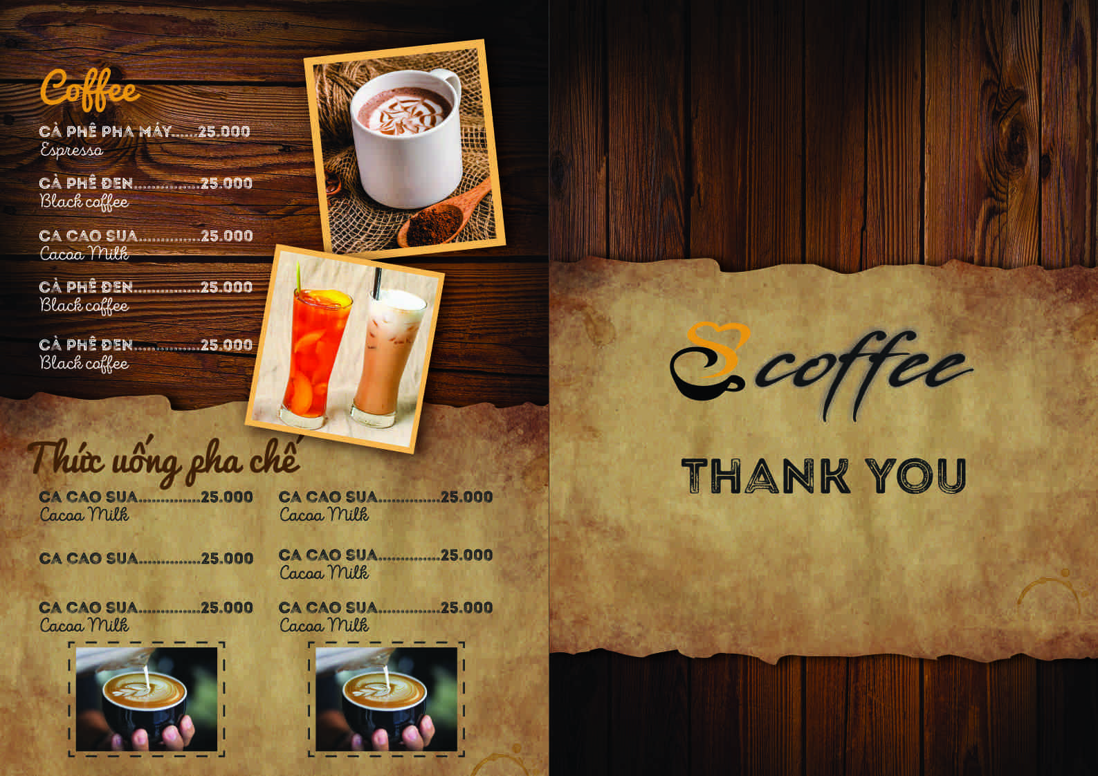 Download file CDR] Mẫu menu cafe file corel - In UV Phẵng, Cắt Khắc Laser -  CNC